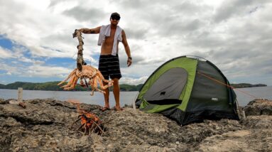 SOLO CAMPING ON A CLIFF WITH NO FOOD! Exploring an amazing new island. FISH ARE TO BIG. EP 35