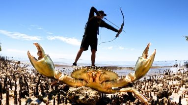 GIANT CRAB - catch and cook - BOW n ARROW. Cooking on a camp fire. EP 83
