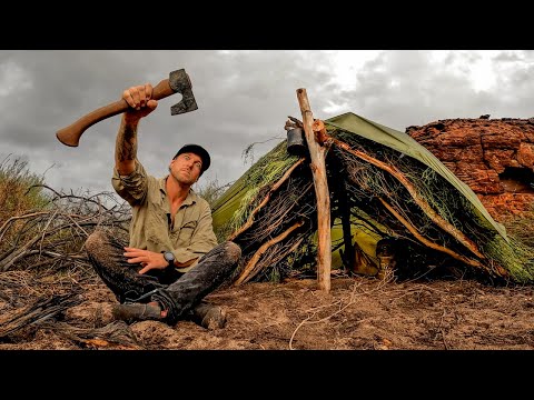 Building a SURVIVAL SHELTER in the RAIN - BURIED ALIVE.